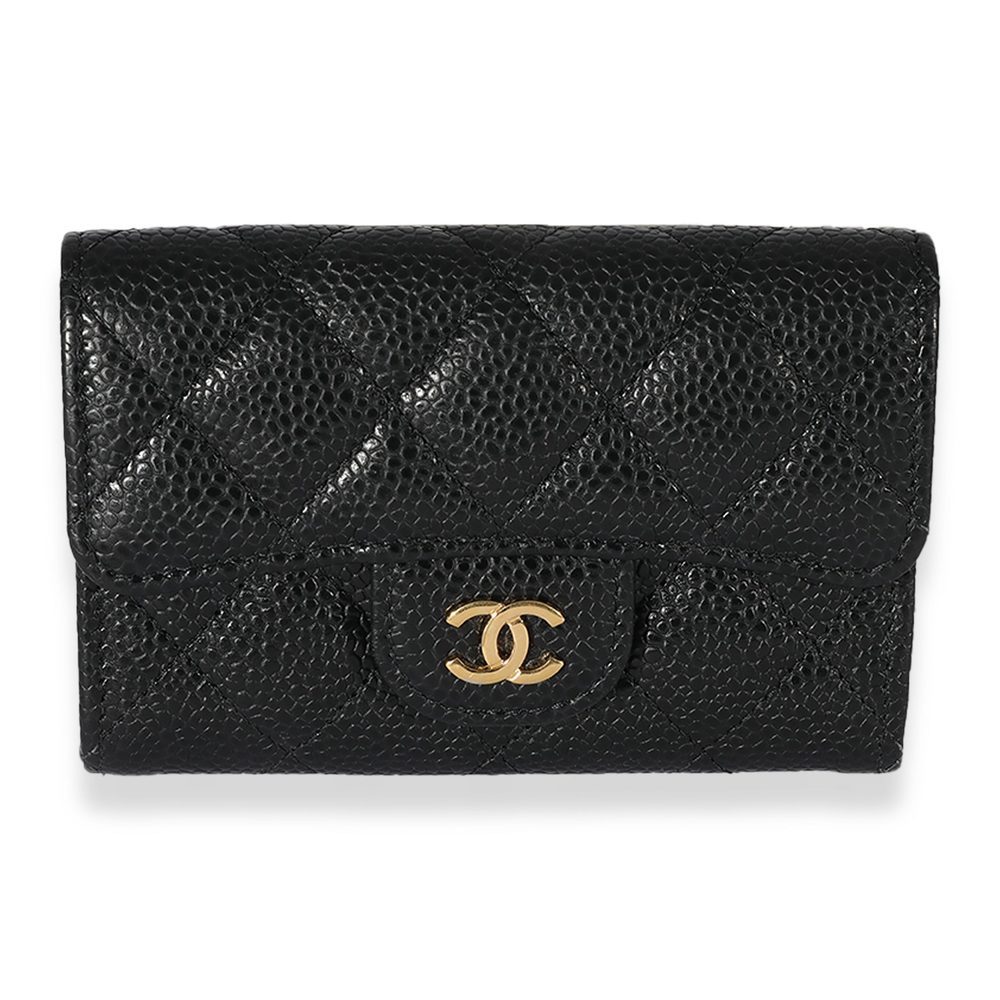 Chanel Black Quilted Caviar Flap Card Holder Wallet